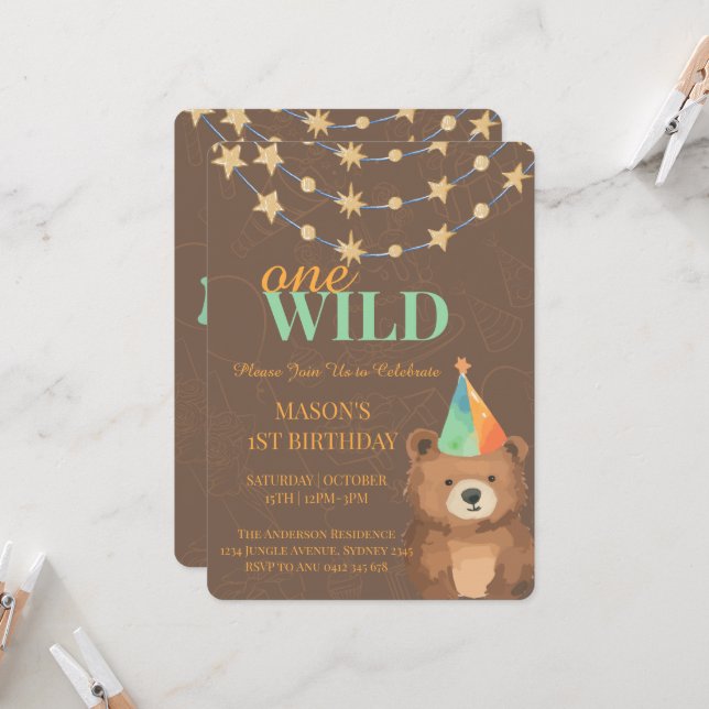 Wild One:Join Us for a Roaring 1st Birthday Invitation (Front/Back In Situ)