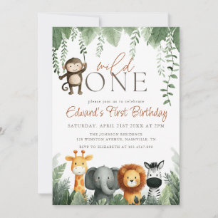Wild One Jungle 1st Birthday Invitation