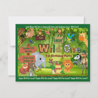 Wild One Jungle 1st Birthday Invitation