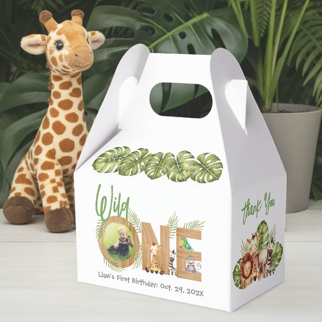 Wild One Jungle 1st Birthday Safari Animals Photo Favour Box (Creator Uploaded)