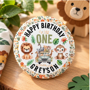 Wild One Jungle Adventure 1st Birthday 3 Cm Round Badge