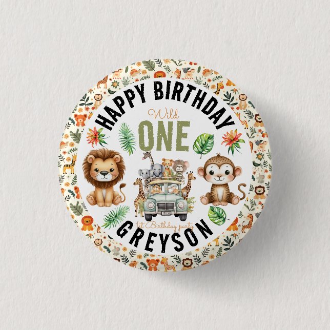 Wild One Jungle Adventure 1st Birthday 3 Cm Round Badge (Front)