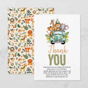 Wild One Jungle Adventure 1st Birthday Thank You Card