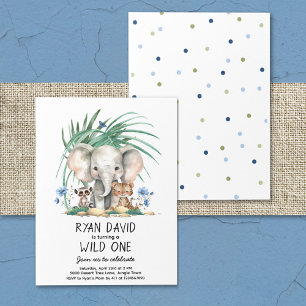 Wild One Jungle Animal Birthday Invitation