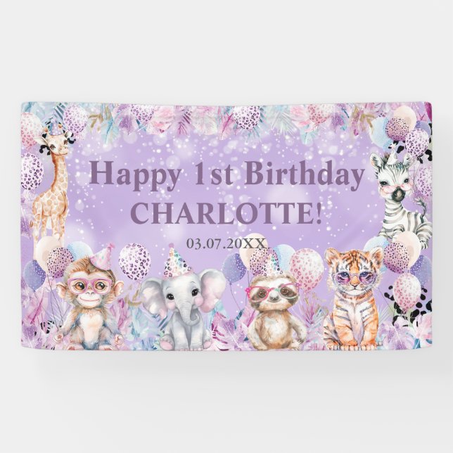 Wild One Jungle Animal Safari 1st Birthday Welcome Banner (Horizontal)