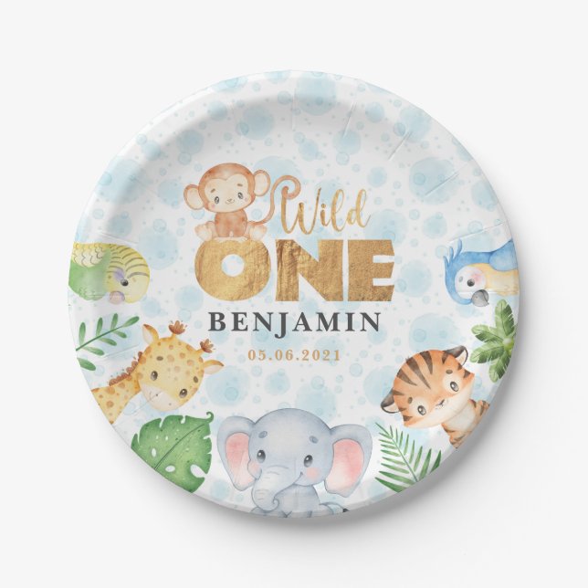 Wild One Jungle Animals 1st Birthday Party Paper P Paper Plate (Front)