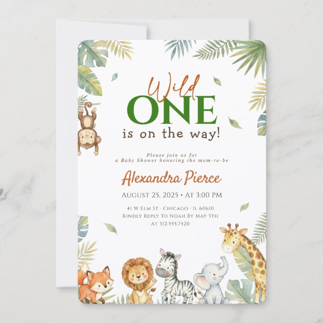 Wild One Jungle Animals Baby Shower Invitation (Front)