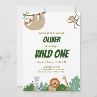 Wild One Jungle Animals Birthday Party Design Holiday Card