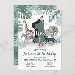Wild One Jungle Animals Birthday Party Invitation