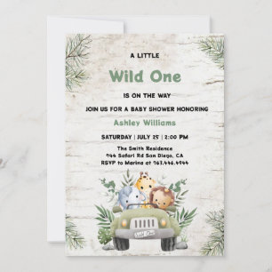 Wild one Jungle Animals Boy Baby Shower  Invitation