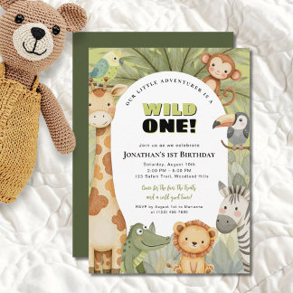 Wild One Jungle Animals First Birthday Invitation