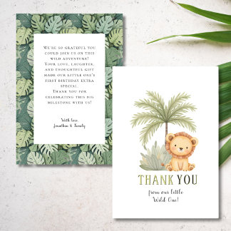 Wild One Jungle Animals First Birthday  Thank You Card
