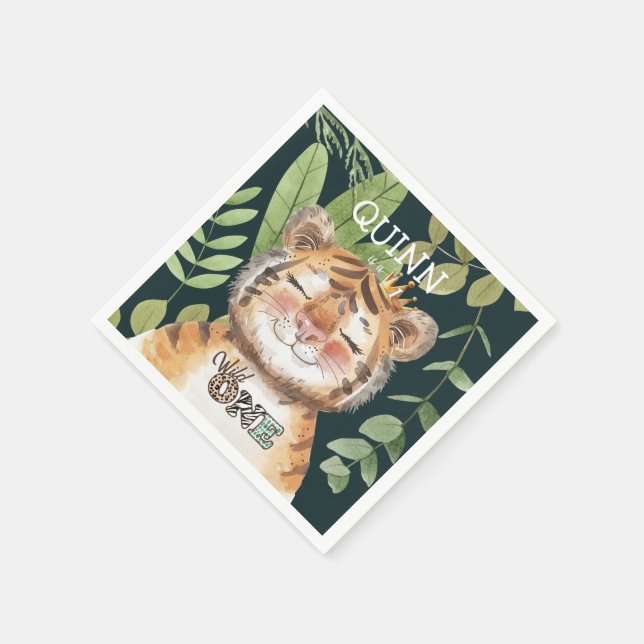 Wild One Jungle Animals Safari 1st Birthday Napkin (Corner)