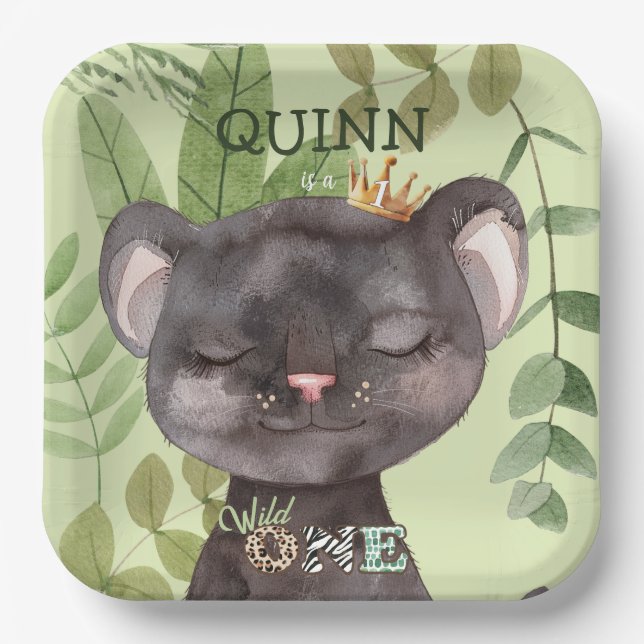 Wild One Jungle Animals Safari 1st Birthday Paper Plate (Front)