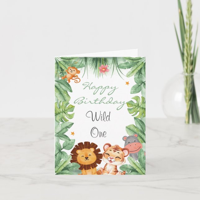 Wild one Jungle Animals Tropical Boy Birthday Thank You Card (Front)