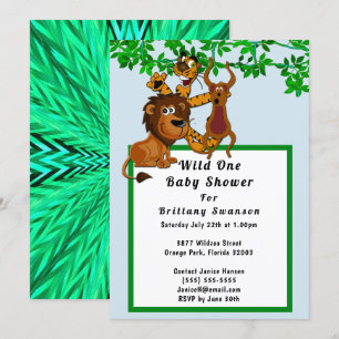 Wild One Jungle Baby Shower Animal Tribal Invite
