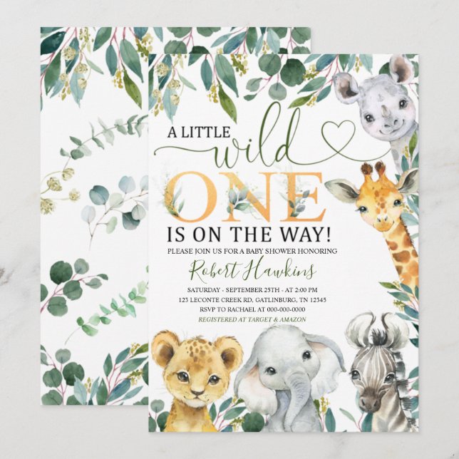 Wild One Jungle Baby Shower Invitation (Front/Back)