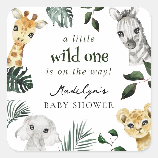 Wild One Jungle Baby Shower Square Sticker (Front)