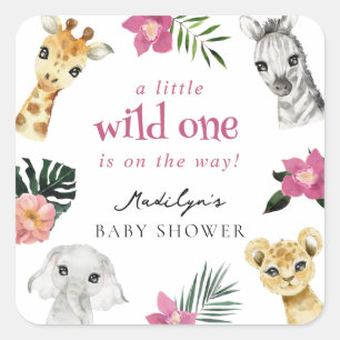 Wild One Jungle Baby Shower Square Sticker