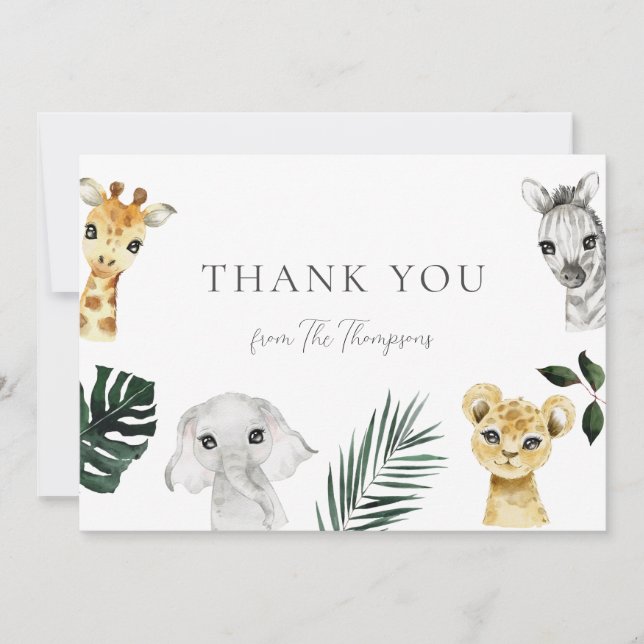 Wild One Jungle Baby Shower Thank You Card (Front)