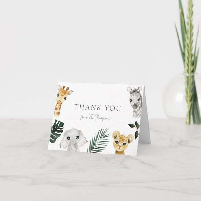 Wild One Jungle Baby Shower Thank You Card (Front)