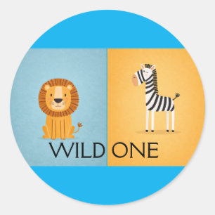 Wild One Jungle Birthday- Safari Animals Classic Round Sticker