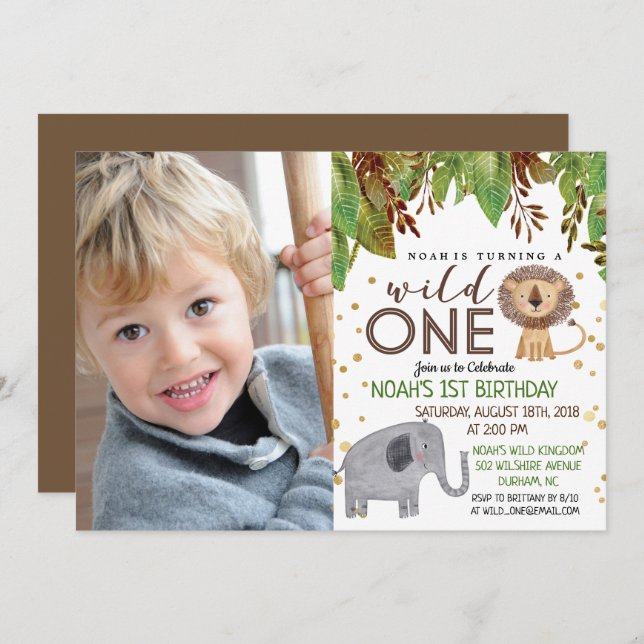 WILD ONE Jungle Boy 1st Birthday Invitation (Front/Back)