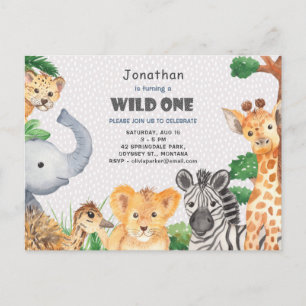 Wild One Jungle Camping Theme 1st Birthday Invite Postcard