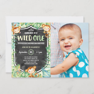 Wild One Jungle First Birthday Party Photo Invitation