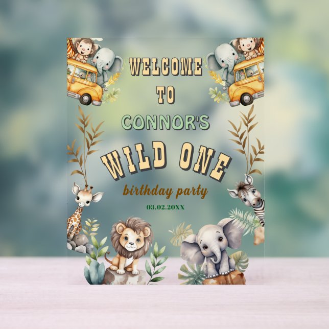 Wild one jungle first birthday party Welcome sign (Neutral)