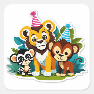 Wild One – Jungle Friends Birthday Bash Square Sticker