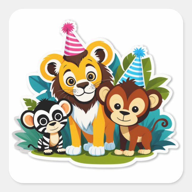 Wild One – Jungle Friends Birthday Bash Square Sticker (Front)