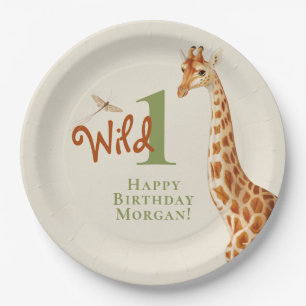 Wild One Jungle Giraffe 1st Birthday Paper Plate