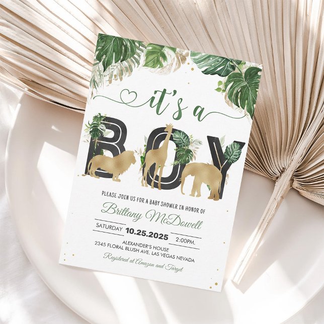 Wild One Jungle Gold Baby Shower Boy Invitation (Creator Uploaded)
