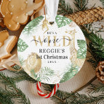 Wild One Jungle Greenery & Gold 1st Christmas Ornament<br><div class="desc">Elegant neutral safari 'Wild One' themed 'My First Christmas' ornament. The design features succulent watercolor tropical greenery,  faux gold jungle animals (lion,  giraffe and monkey) and gold confetti. The text reads 'He's a Wild One',  name and year. Matching items are available in our Wild Jungle Collection.</div>