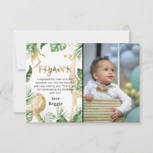 Wild One Jungle Greenery & Gold Birthday Photo Thank You Card