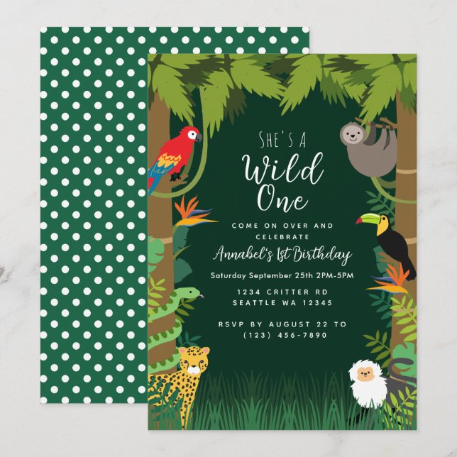 Wild One Jungle Kids Birthday Invitation (Front/Back)