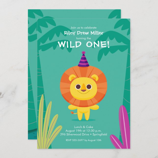 Wild One Jungle Lion Birthday Invitation (Front/Back)