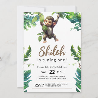 Wild One Jungle Monkey First Birthday Invitation