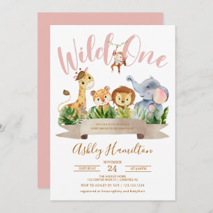 Wild One Jungle Pink Baby Shower Invitation