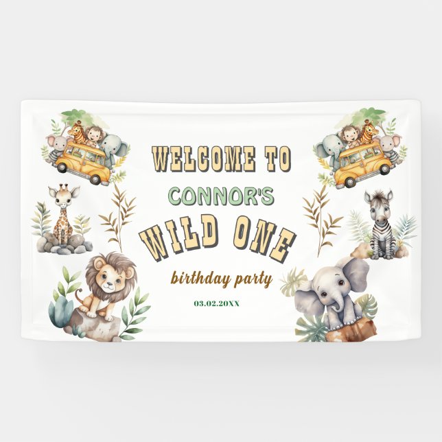Wild one jungle safari 1st birthday Banner (Horizontal)