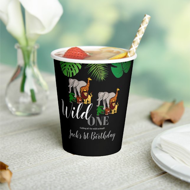 Wild One Jungle Safari 1st Birthday Custom Paper Cups (Insitu)