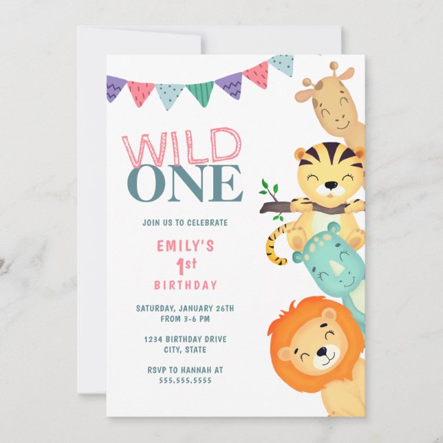 Wild One Jungle Safari 1st Birthday Invitation (Front)