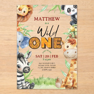 Wild One Jungle Safari 1st birthday Invitation