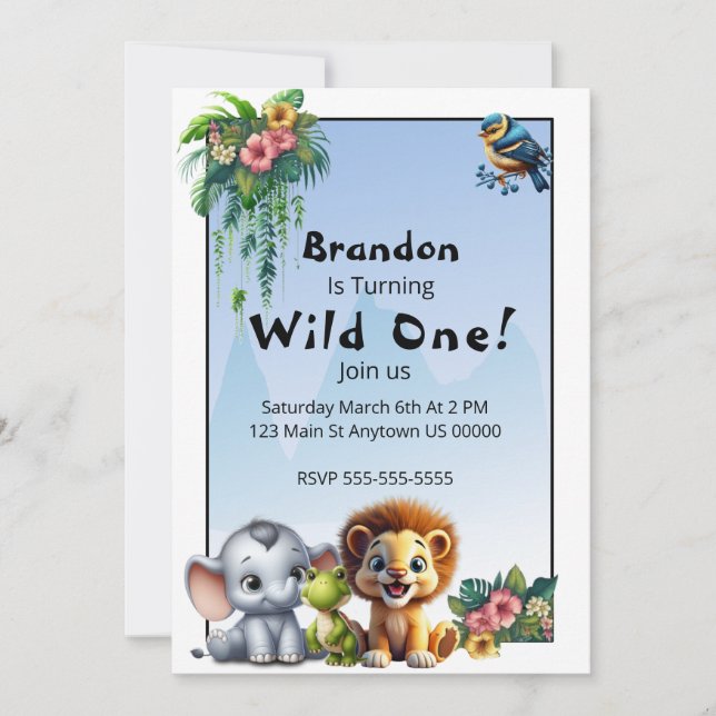 Wild One Jungle Safari 1st Birthday Invitation (Front)