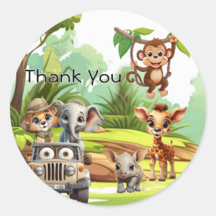 Wild One Jungle Safari 1st Birthday Paper Cup Classic Round Sticker