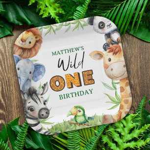 Wild One Jungle Safari 1st birthday Paper Plate