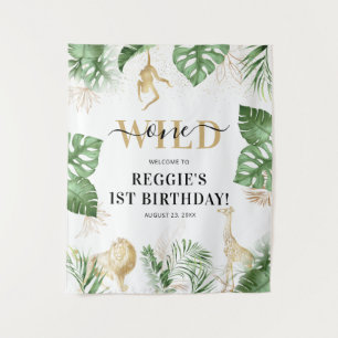 Wild One Jungle/Safari 1st Birthday Party Backdrop Tapestry