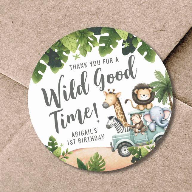 Wild One Jungle Safari 1st Birthday Party Classic Round Sticker (Wild One Jungle Safari 1st Birthday Party Classic Round Sticker )
