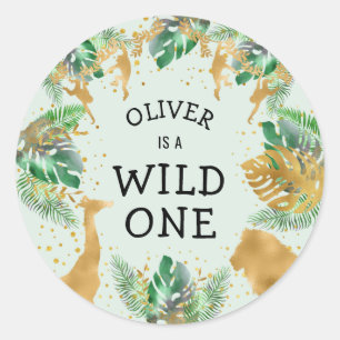 Wild One Jungle Safari 1st Birthday Party Green Classic Round Sticker